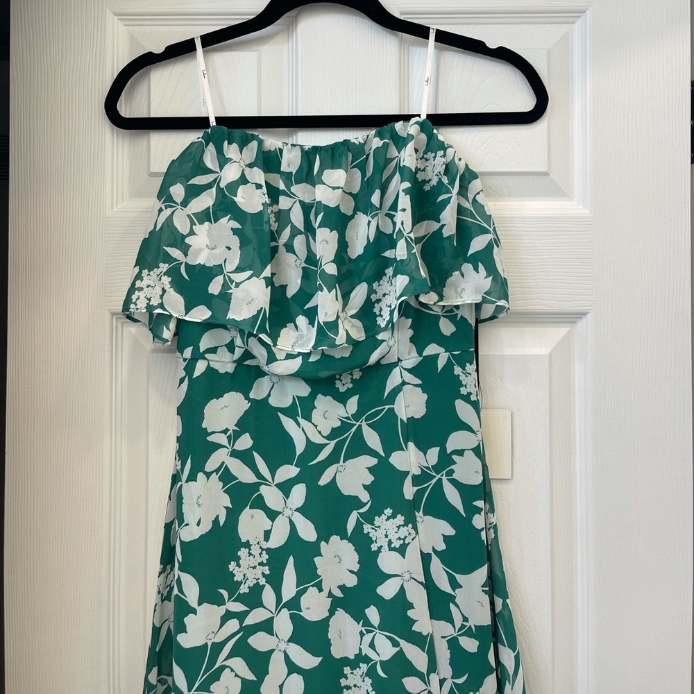 Lulus Dark Green Floral Ruffle Strapless Midi Dress Size M - Picture 6 of 6